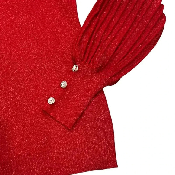 Nanette Lepore Red Metallic Rib Sleeve Lurex Pullover Sweater S - Picture 2 of 4